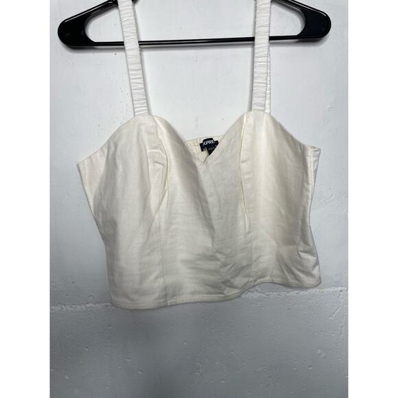 NEW Express Womens Linen Blend Crop Top Tank Cream Size Large - Picture 3 of 7